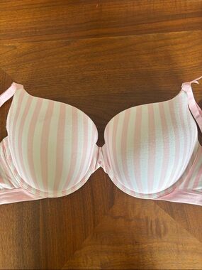Victoria's Secret Pink and White Striped Lightly Padded T-Shirt Bra